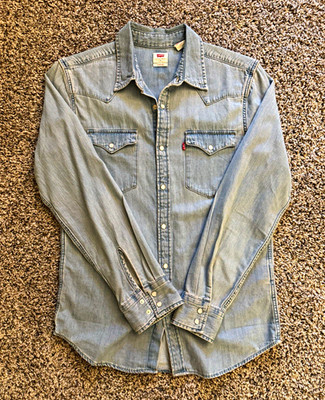 Levi's Men's S Light Wash Denim Shirt w/ Pearl Snap Buttons & Western Pockets