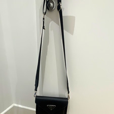 PRADA Black Leather Crossbody Bag Silver Hardware Zip/Magnetic Detachable Strap