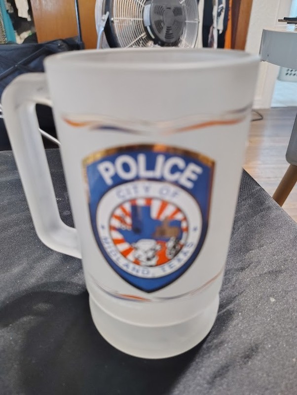 Frosted glass beer stein official insigna of the Midland Texas Police