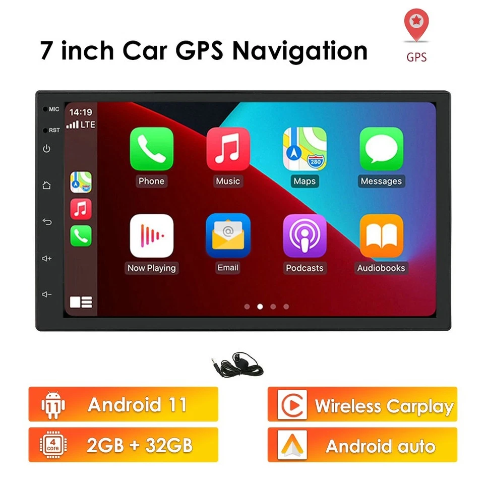 7" Double 2 Din Android Car Stereo Radio MP5 Player GPS Navigation FM RDS 32GB - Image 4 of 4