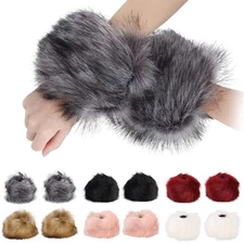 Women's Faux Fur Plush Wrist Arm Cuff Wristband Winter Warm Furry Sleeves Cover