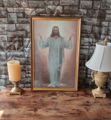 Jesus Christ Framed Lithograph By Warner Sallman 1940 Size 25 1/2 X 17 Inches