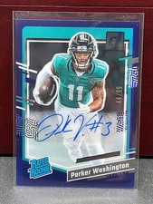 2023 Panini Clearly Donruss Rated Rookie Parker Washington #77 Blue /99 RC Auto