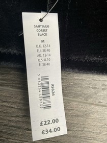 Ann Summers Santiago Black Corset 12-14 Medium Basque Brand New Tags RRP &pound;22