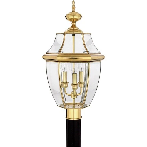 Newbury - 3 Light Large Post Lantern-Polished Brass Finish Outdoor Lantern - Picture 1 of 3