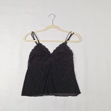 Minimalist Sheer Black Stretch Lace Mesh Cami Sz M with Soft Lace Bra Cups
