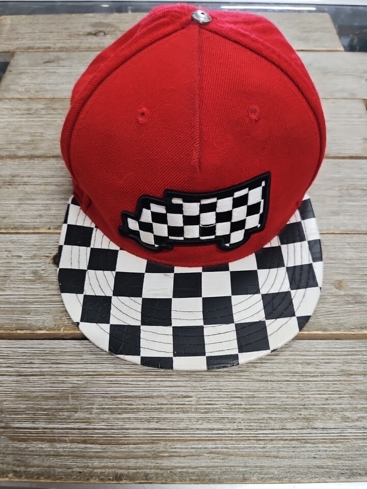 NEW Red & White Mesh Trucker Snap Back Hat Black Star Checkered Flags Cherries Cherry Los Angeles - Printed Shell and Mesh Trucker Hat  main image 4