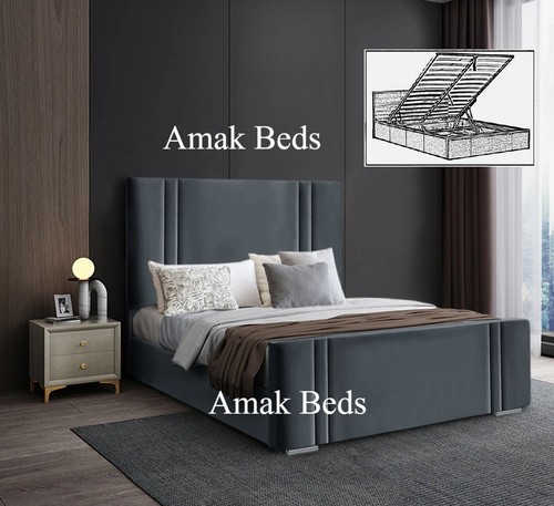New Oslo Bed Gas Lift Storage Bed, Panel Ottoman Bed Frame in Plush Velvet - Picture 7 of 12