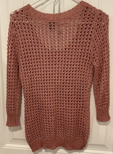 EUC Rue 21 Junior’s 3/4 Sleeve Open Knit Hi-Low Hem 2 Sweaters Mauve/Lt Blue Med - Picture 9 of 9
