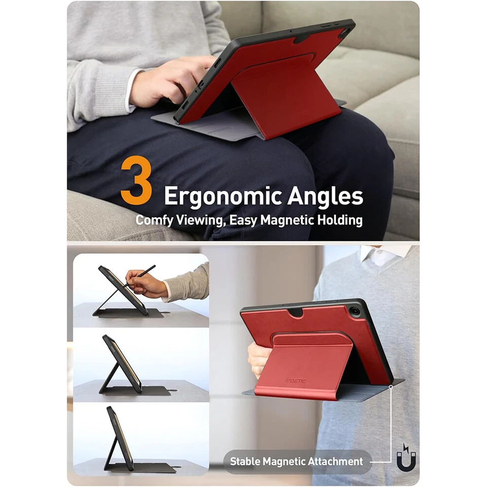 For Samsung Galaxy Tab A9 Plus Case Poetic Magnetic Folio Stand Cover Dark Red - Image 2 of 4