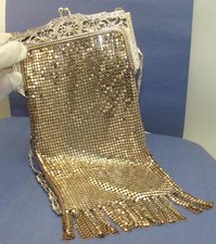 Vintage Silver Tone Orante Handle  Mesh Shoulder Link Chain Handbag