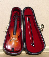 Cello replica handmade collectible miniature 4" w/bow, display stand, black case