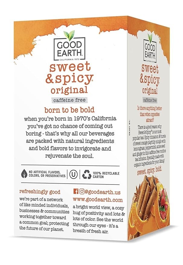 Good Earth Herbal and Black Tea- Sweet and Spicy, 18 Count Tea Bags