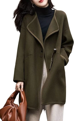 Women Elegant Shawl Collar One Button Woolen Trench Pea Coat Jacket Outwear Coat - Picture 1 of 11