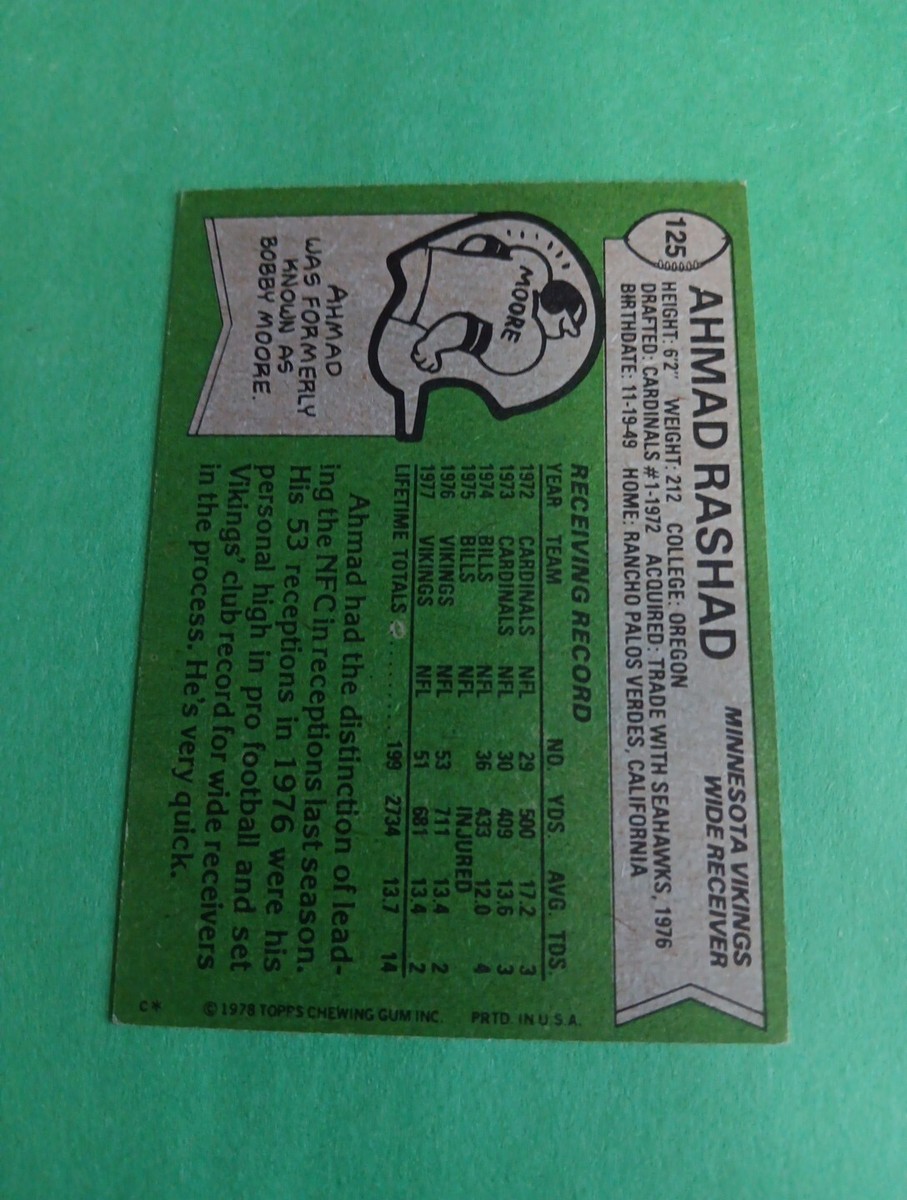 1978 TOPPS # 125 AHMAD RASHAD FOOTBALL CARD Minnesota Vikings | eBay