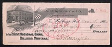 A.S. Mooney & Co. Monuments and Stone Work FNB Billings, MT 1904 Bank Check