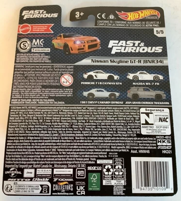 NEW Hot Wheels Premium Fast & Furious Nissan Skyline GT-R (BNR34