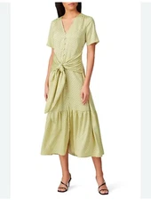 Love Whit by Whitney Port Citron Dot Tie Waist Polka Dot Maxi Dress Size Small