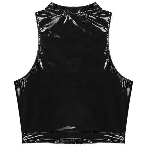 Womens PVC Leather Flared Skirts Wet Look Lace up Tops Shiny Party Clubwear - Picture 21 of 80