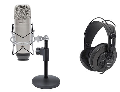 Samson C01U Pro Recording Podcast Microphone+Shock Mount+Mic Stand+Headphones