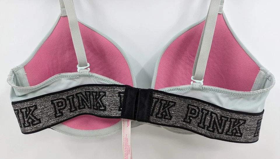 Victoria's Secret ROSA Sujetador 32C Azul Claro Logo Camiseta Ligeramente Forrada* Foto 3 de 4