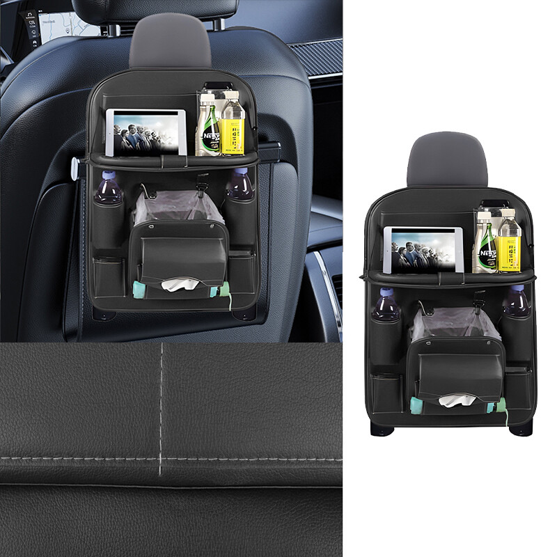 PU Leather Car Seat Back Organiser Storage Bag Foldable Table Tray Cup Holder AU eBay