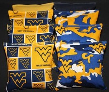8 ALL WEATHER CORNHOLE BEANBAGS made w Unv. of WEST VIRGINIA MOUNTAINEERS Fabric