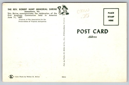 Postcard The Rev Robert Hunt Memorial Shrine Jamestown VA - Picture 2 of 2