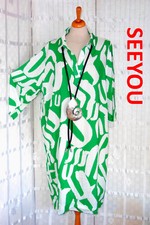 NEU SEEYOU Designer Damen Kleid Gr. 46 48 50 grün weiß MUSTER Polo  100% Viskose