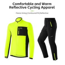 ROCKBROS Winter Cycling Jacket Pants Set Men Bicycle Clothing Reflective Fleece