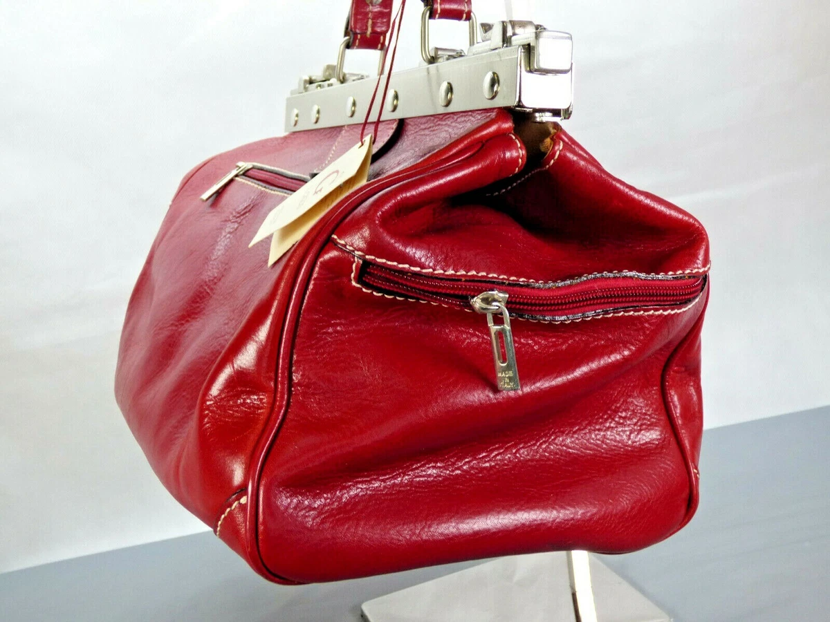 IL Giglio Doctors Bag Red Retro Style Leather Large Artisan Florence Made BNW