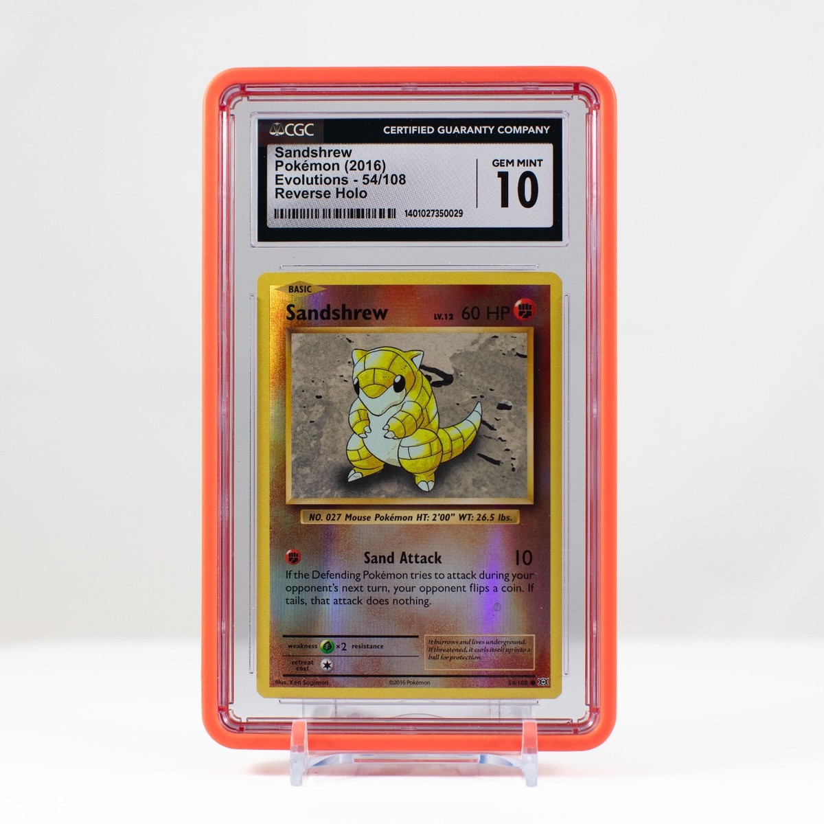 Pokémon Sandshrew Reverse Holo 54/108 XY Evolutions - CGC 10 Gem 