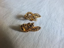Beautiful Clip Earrings Gold Tone Loaded with Smokey Rhinestones NICE