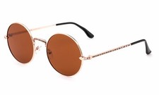 Round Flat Lens Sunglasses Accented Temple Flash Lens Circle Vintage