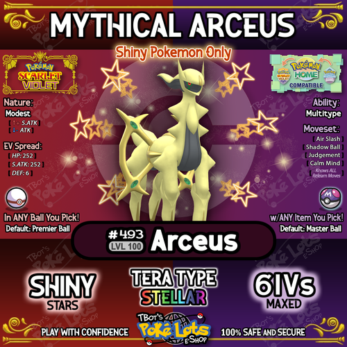 🌎 Pokemon Scarlet Violet 💥 Arceus Legendary 💥 Shiny 6IV Mythical Custom 🌎 - Picture 4 of 4