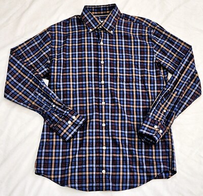 Peter Millar Shirt Crown Ease Phillip Sport Mens Medium Blue Plaid Button Down