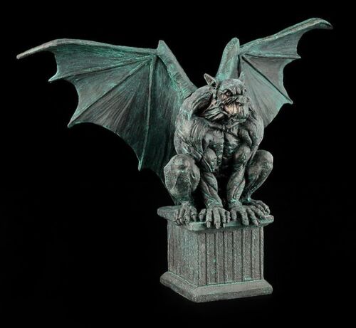 Gargoyle Figur - Magus sitzt auf Sockel - Fantasy Dämonenwächter Fledermaus Deko - Bild 1 von 9