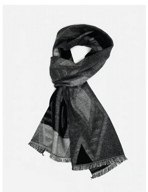 Grey Scarf Black Diamond Reversible Large Rectangle Unisex Fringed NEW