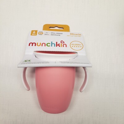 NWT Munchkin Miracle 360 Trainer Sippy Cup With Handles Pink 7 oz 6mo+  BPA free