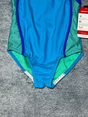 Speedo NWT Girl's Cyan Athletic Racerback One Piece Swimsuit UV Protection Sz 8 - Picture 4 of 12