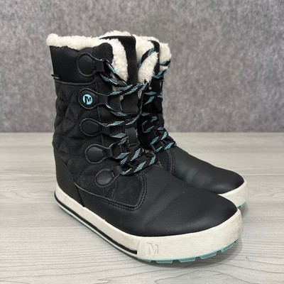 Merrell Heidi Waterproof Boots Kids 3M Black Quilted Faux Fur Winter Snow