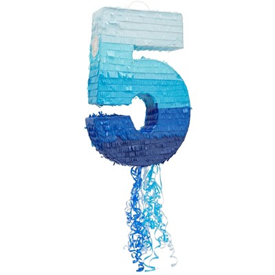 Ombre Blue Number 5 Pull String Pinata, Party Game for Kids, 16.5 x 11.3 In F...