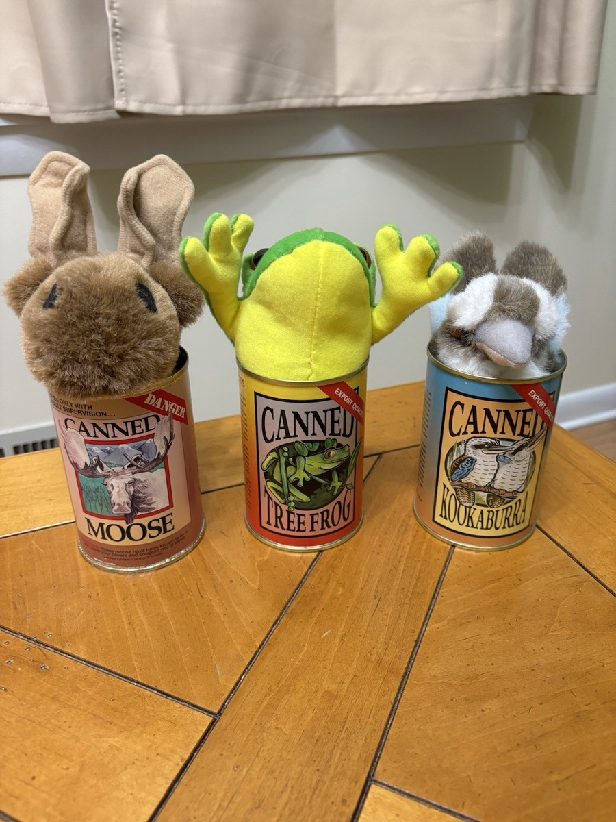 Vintage Australian Canned Tree Frog Moose Kookaburra Plush Stuffed