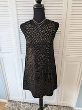 Ginger G Dress Women's S Black A-Line Mini Pullover Gold Thread Glam Sleeveless