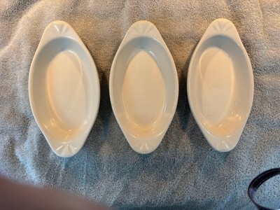 VINTAGE PDQ 3 LARGE AUGRATIN DISHES 10 1/2''X5 1/4'' BEIGE USA 4536