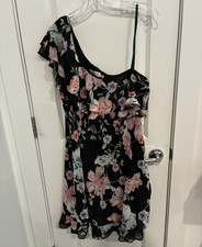 Eliza J Women's One-Shoulder Chiffon A-Line Dress Floral Knee Lined 14
