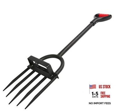 5-Tine Heavy Duty Pitch Fork for Gardening - Long Handled Digging Fork