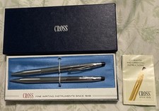 Vintage blue ink Cross Pen Pencil Set Chrome 3501 w/ Original Box EUC