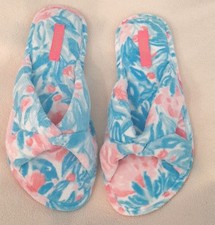 NEW Lilly Pulitzer My Little Peony Printed Velour Slippers Bondi Blue Sz 7-8