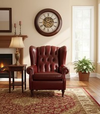 Sofa' poltrona Chesterfield Bergere' in pelle vintage old vinaccio wine lucida